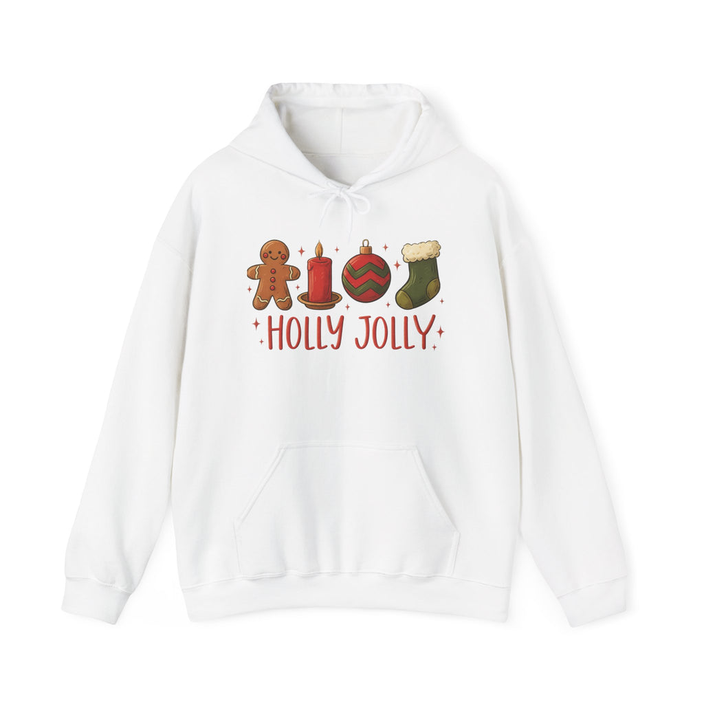 LIMITED EDITION Holly Jolly Christmas Hoodie — Festive Gingerbread, Ornament & Stocking Holiday Sweatshirt