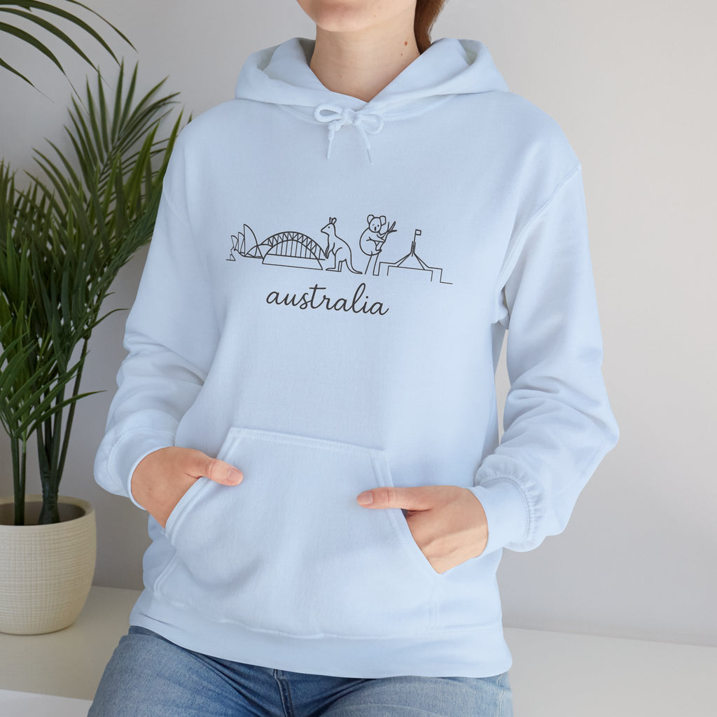 Australia Line Art Hoodie — Minimal Sydney Opera House & Kangaroo Pullover