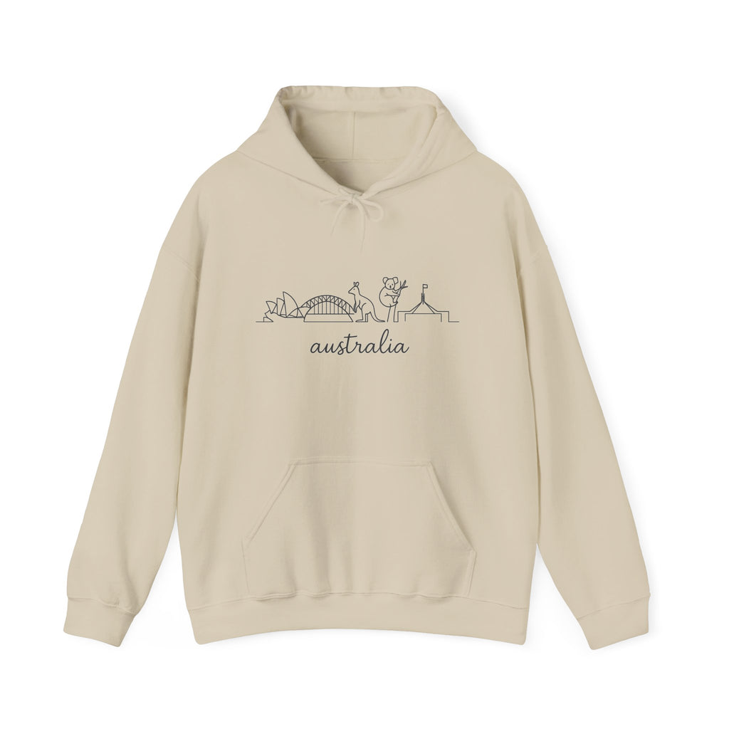 Australia Line Art Hoodie — Minimal Sydney Opera House & Kangaroo Pullover