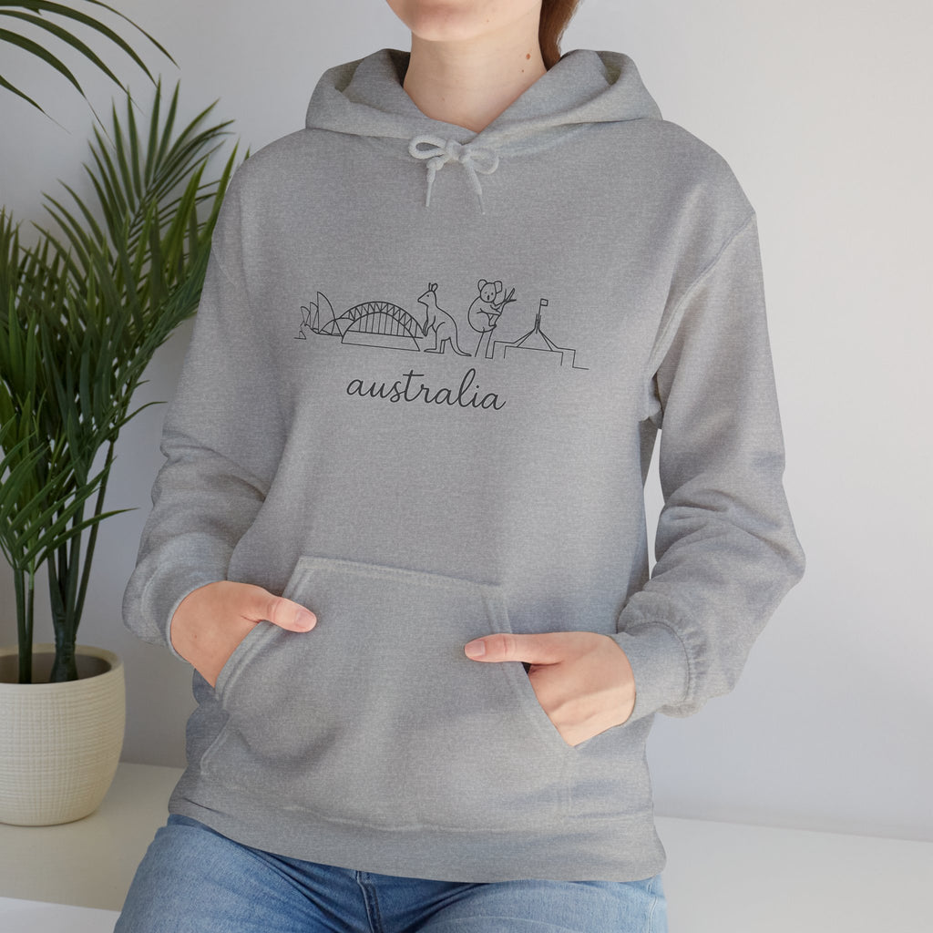 Australia Line Art Hoodie — Minimal Sydney Opera House & Kangaroo Pullover