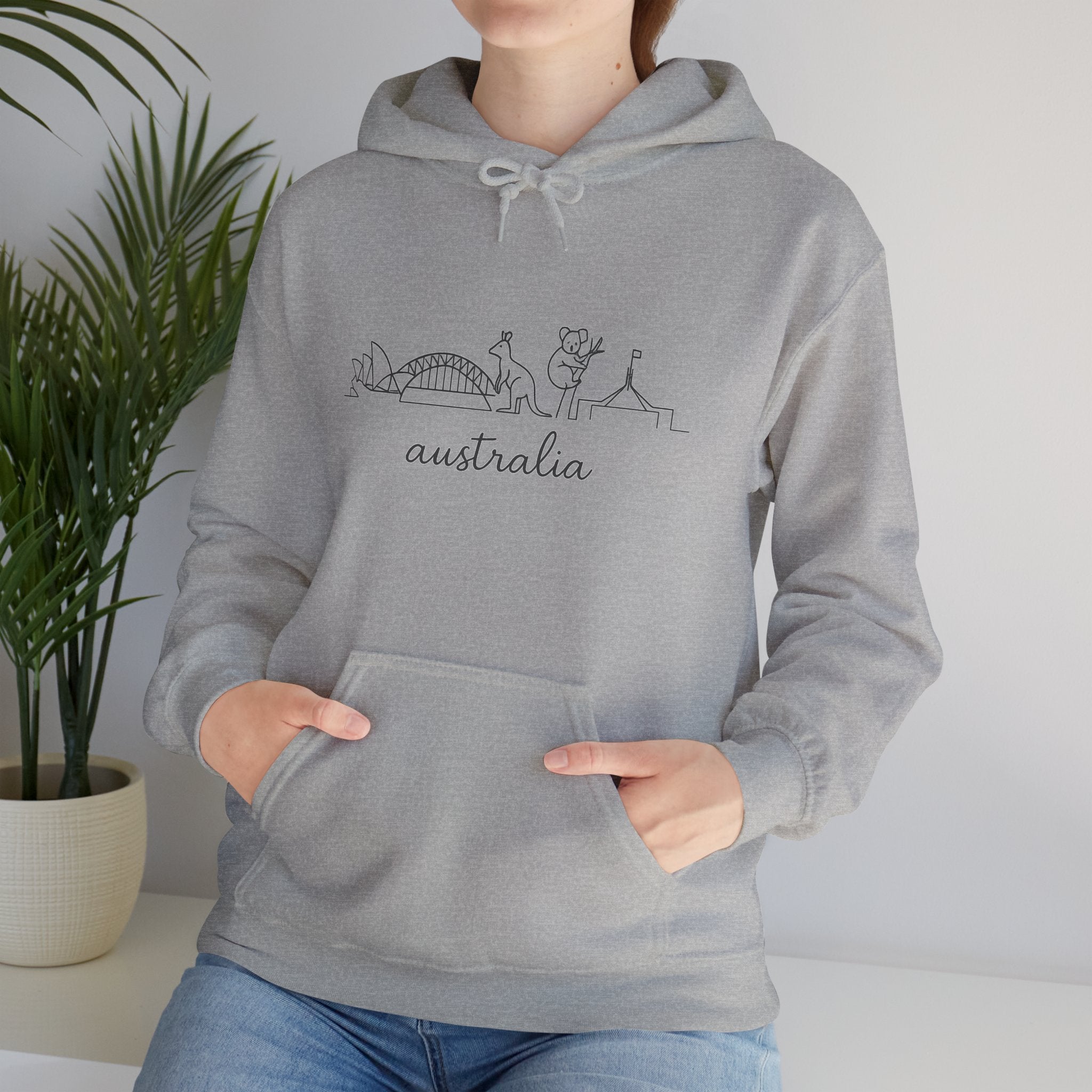 Australia Line Art Hoodie — Minimal Sydney Opera House & Kangaroo Pullover
