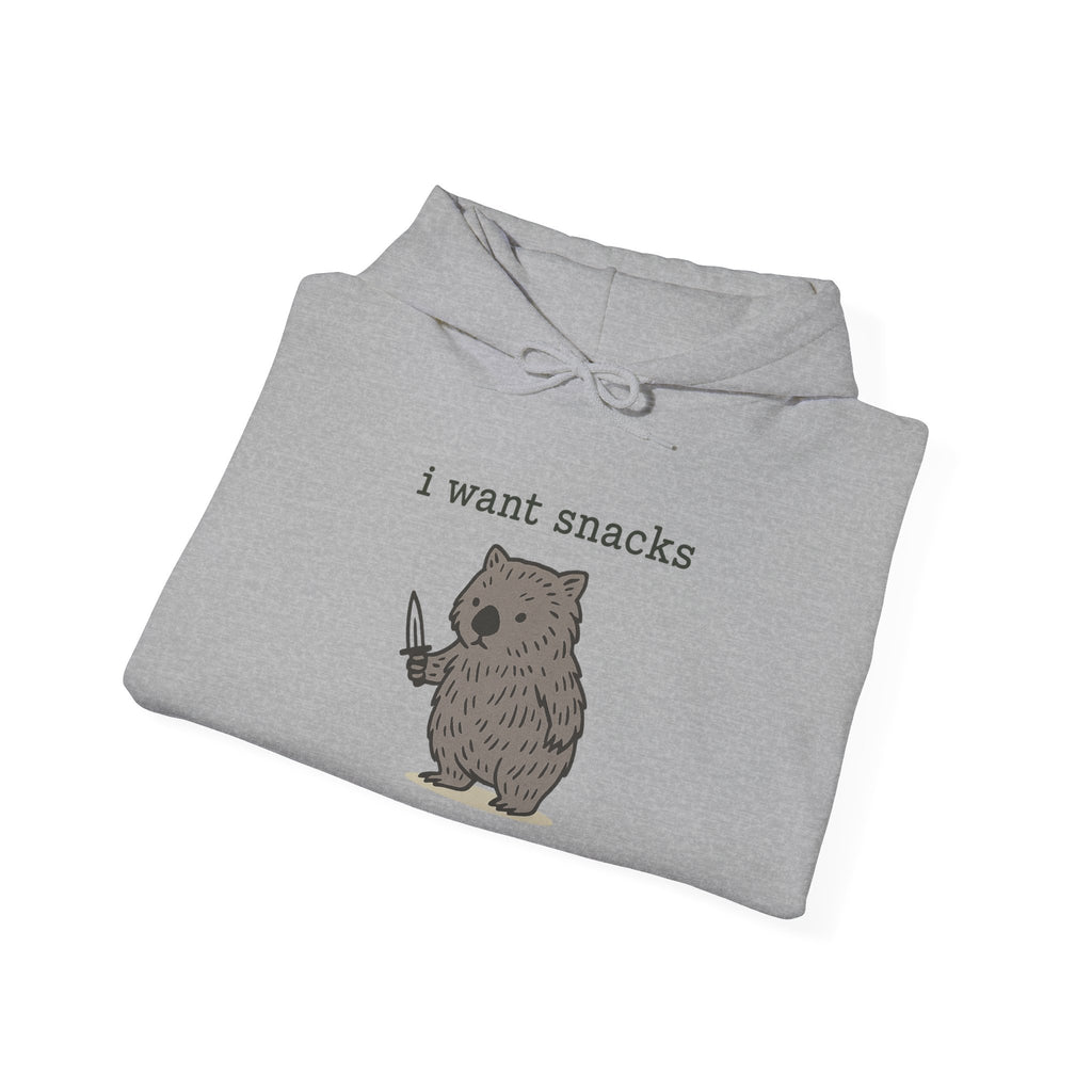Hoodie — "I Want Snacks" Cute Bear Holding Fork Graphic Sweatshirt