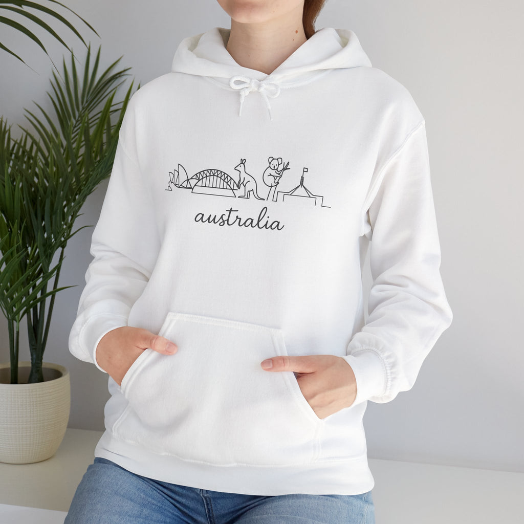 Australia Line Art Hoodie — Minimal Sydney Opera House & Kangaroo Pullover
