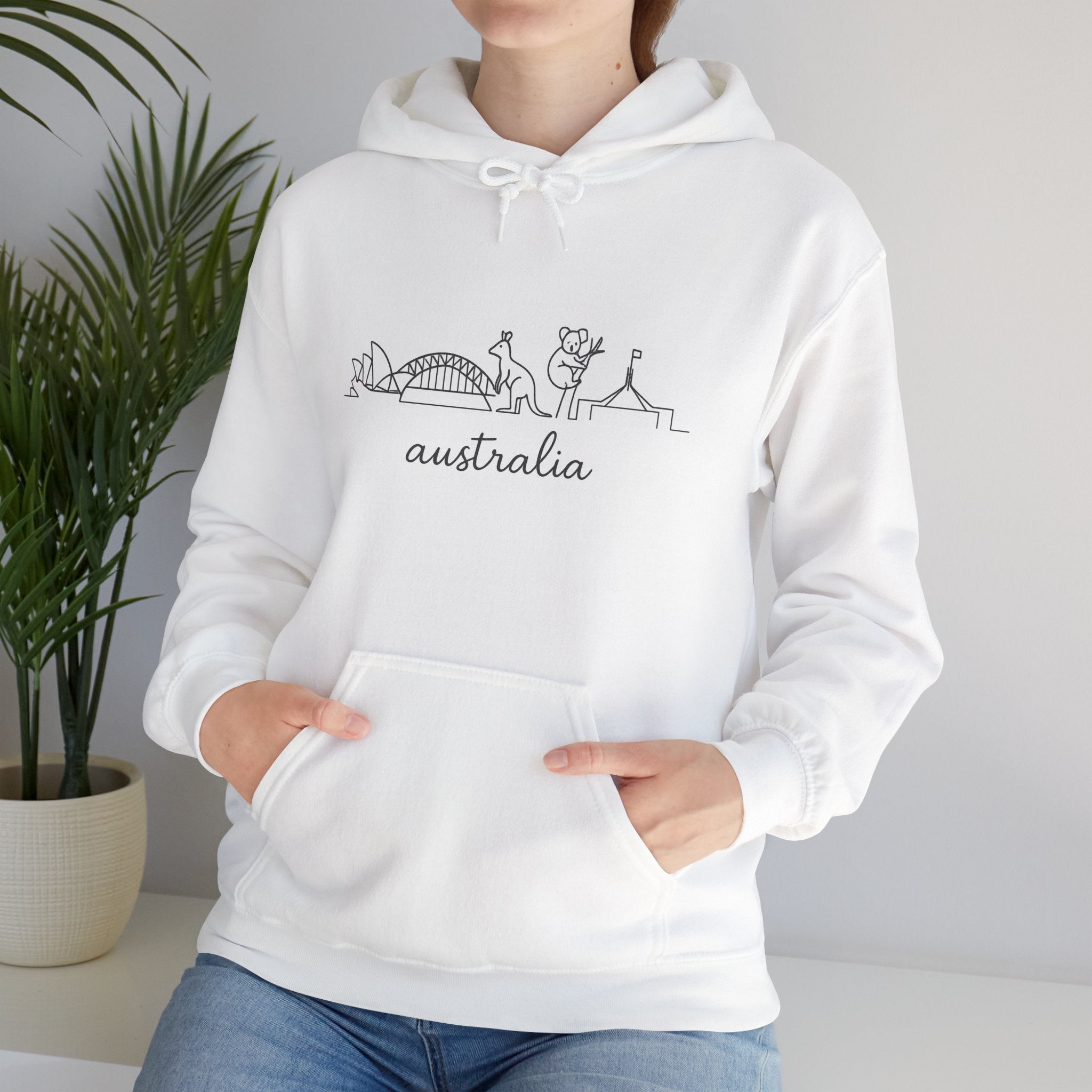 Australia Line Art Hoodie — Minimal Sydney Opera House & Kangaroo Pullover