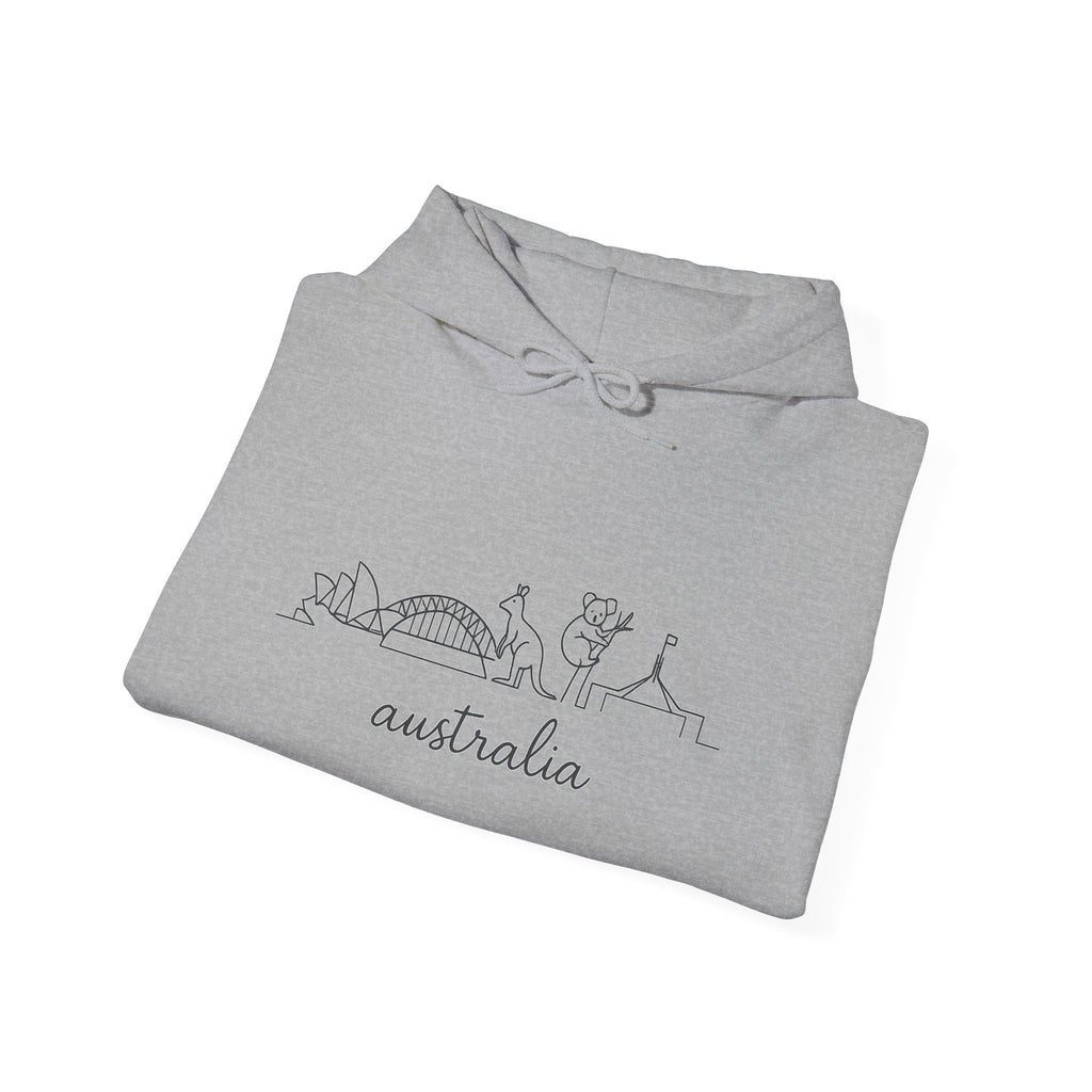 Australia Line Art Hoodie — Minimal Sydney Opera House & Kangaroo Pullover