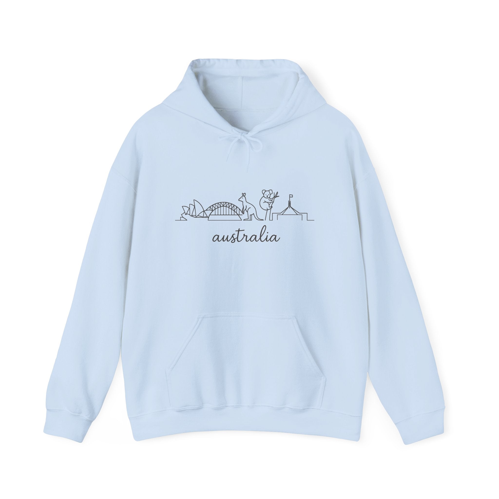 Australia Line Art Hoodie — Minimal Sydney Opera House & Kangaroo Pullover