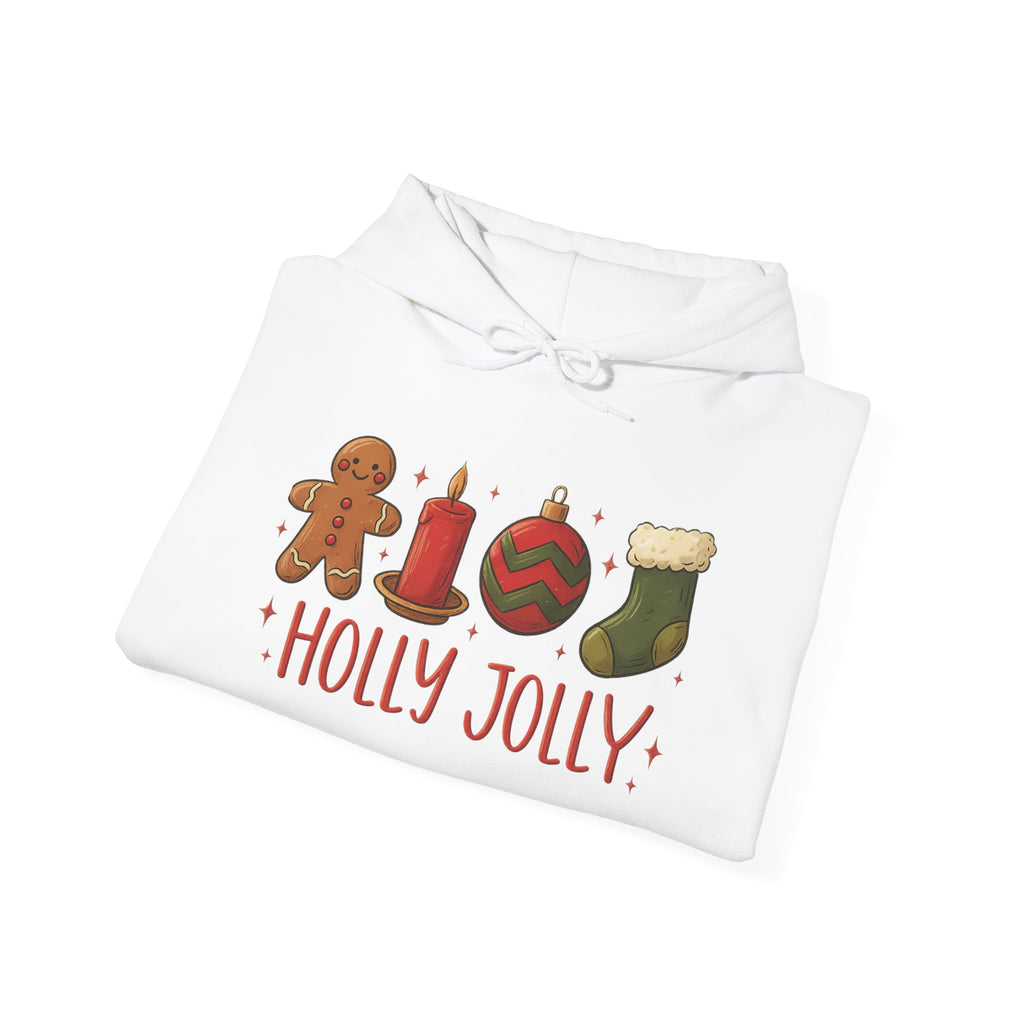LIMITED EDITION Holly Jolly Christmas Hoodie — Festive Gingerbread, Ornament & Stocking Holiday Sweatshirt