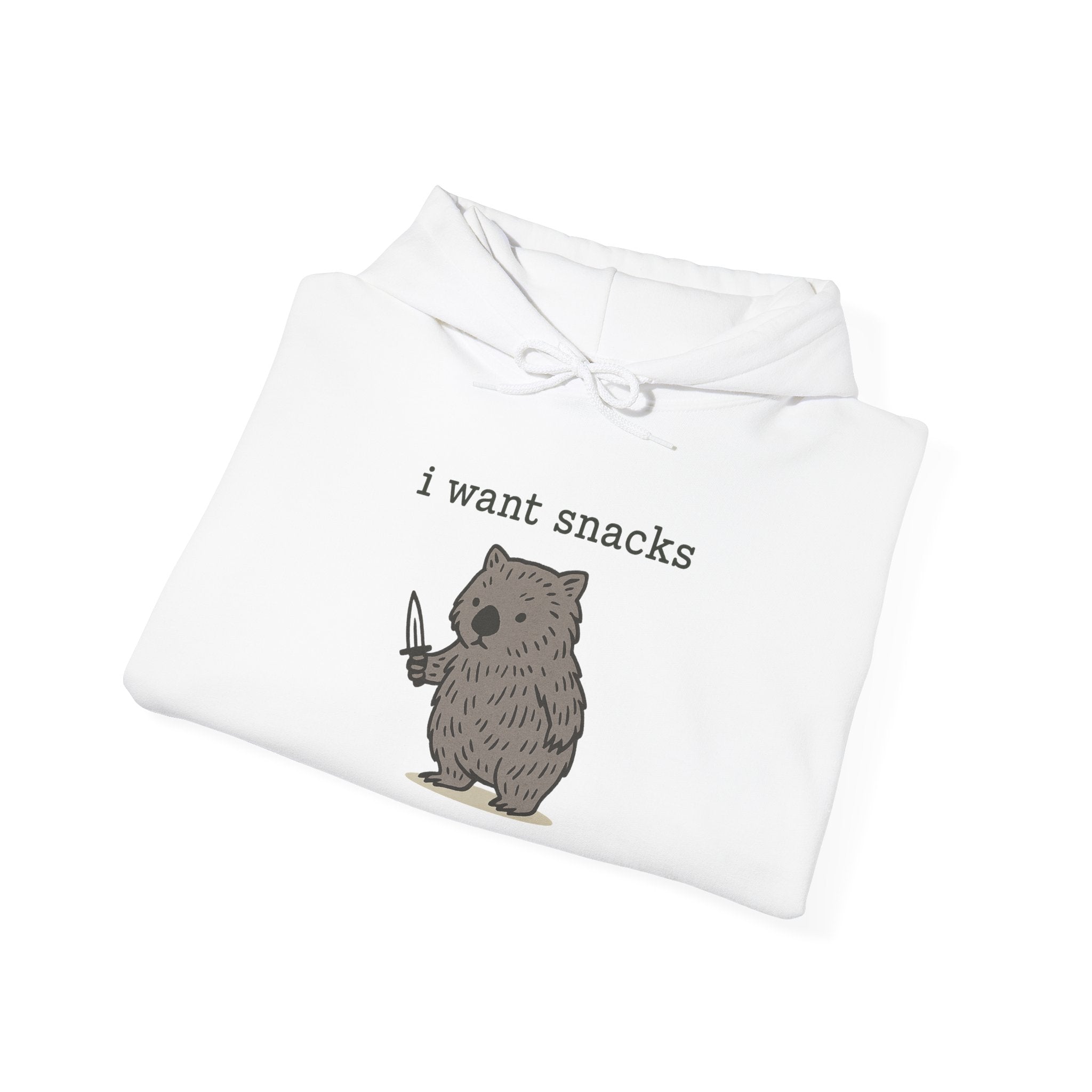 Hoodie — "I Want Snacks" Cute Bear Holding Fork Graphic Sweatshirt