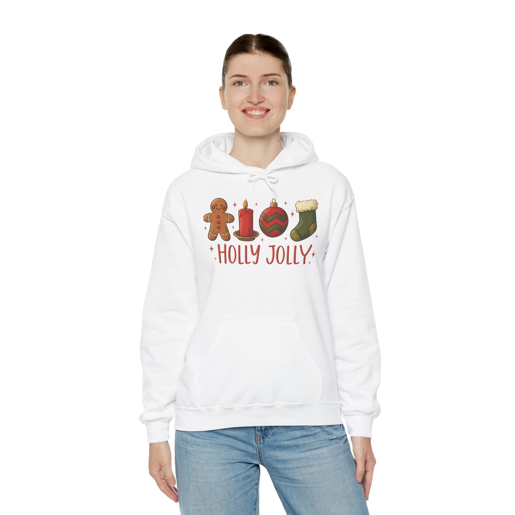LIMITED EDITION Holly Jolly Christmas Hoodie — Festive Gingerbread, Ornament & Stocking Holiday Sweatshirt