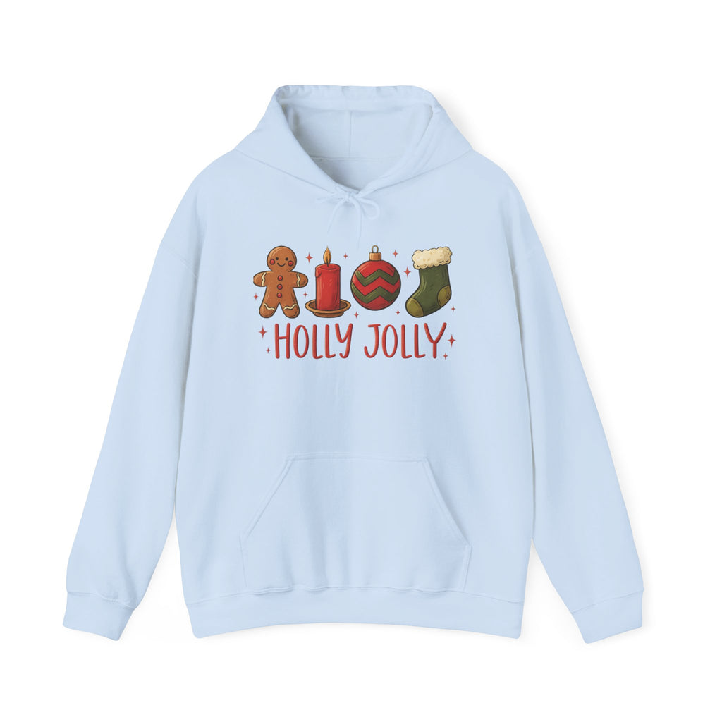 LIMITED EDITION Holly Jolly Christmas Hoodie — Festive Gingerbread, Ornament & Stocking Holiday Sweatshirt