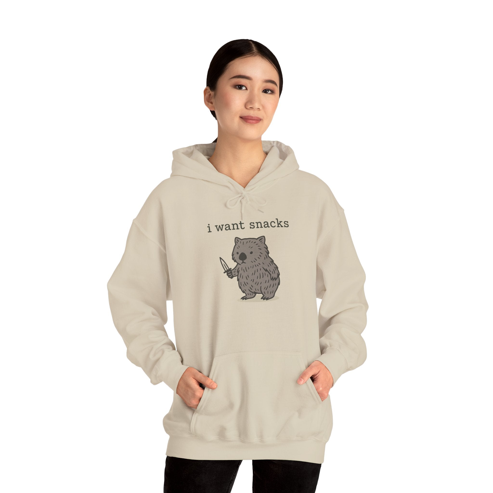 Hoodie — "I Want Snacks" Cute Bear Holding Fork Graphic Sweatshirt