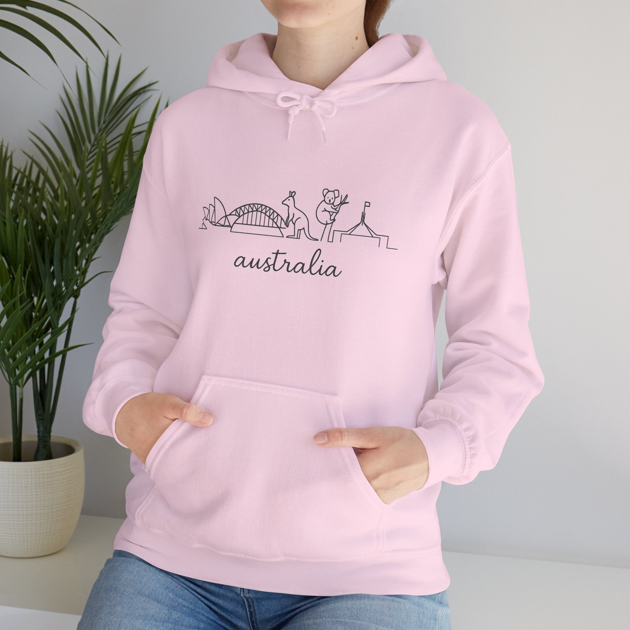 Australia Line Art Hoodie — Minimal Sydney Opera House & Kangaroo Pullover