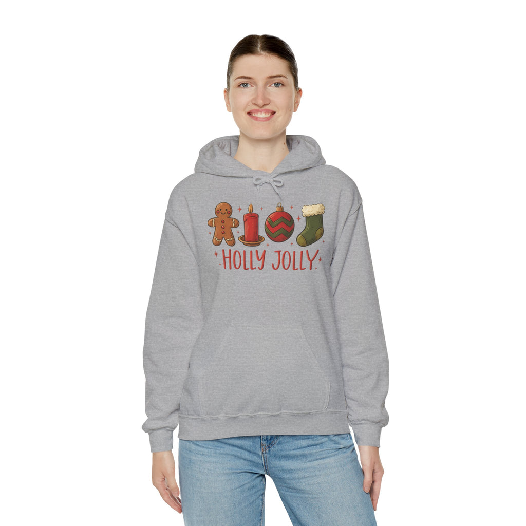 LIMITED EDITION Holly Jolly Christmas Hoodie — Festive Gingerbread, Ornament & Stocking Holiday Sweatshirt