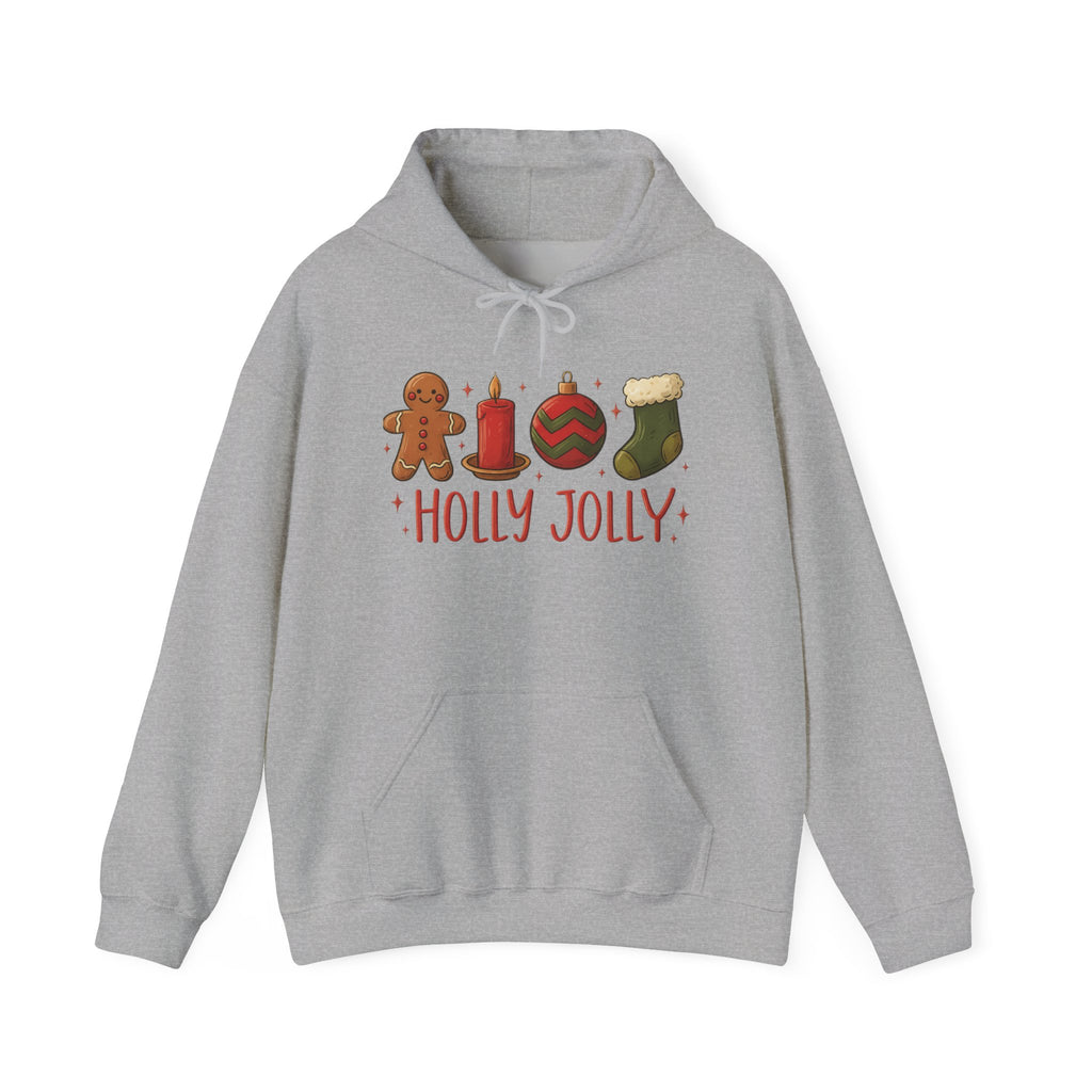 LIMITED EDITION Holly Jolly Christmas Hoodie — Festive Gingerbread, Ornament & Stocking Holiday Sweatshirt