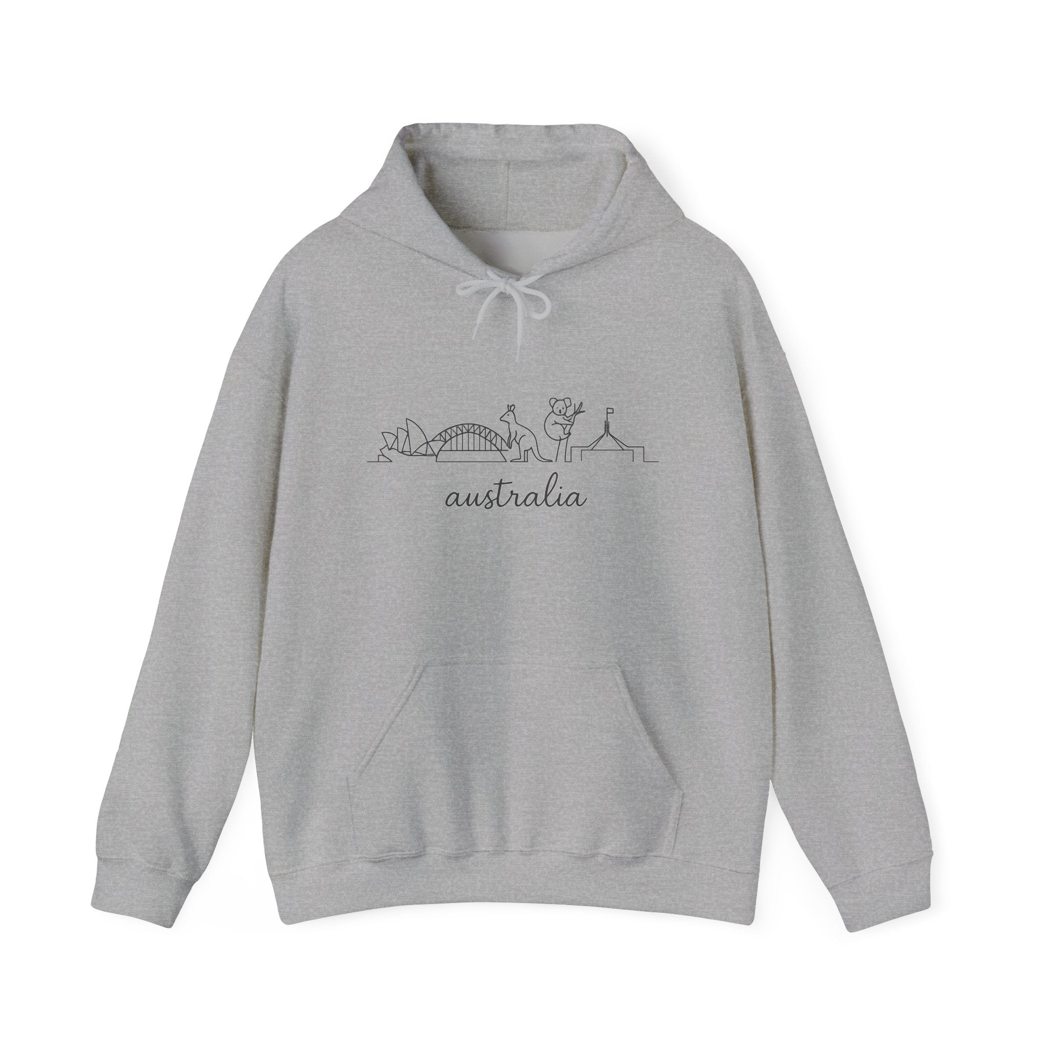 Australia Line Art Hoodie — Minimal Sydney Opera House & Kangaroo Pullover