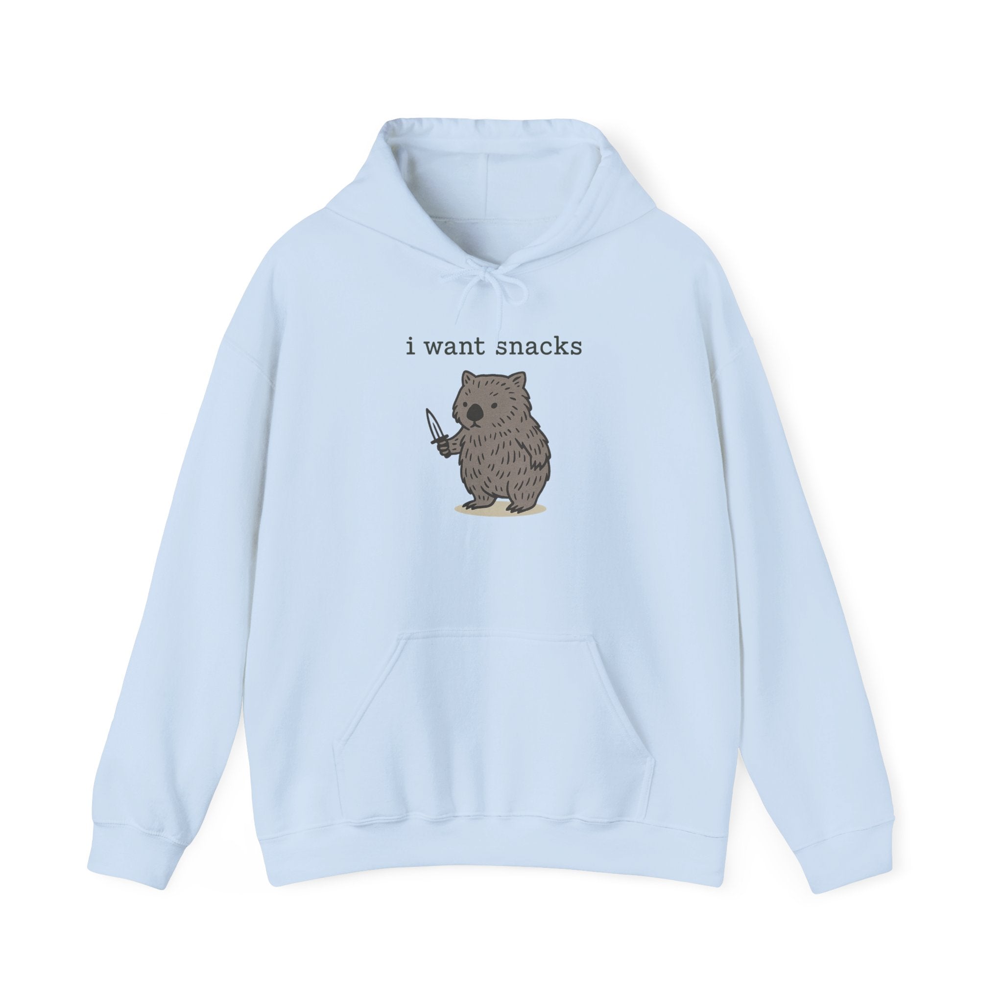 Hoodie — "I Want Snacks" Cute Bear Holding Fork Graphic Sweatshirt