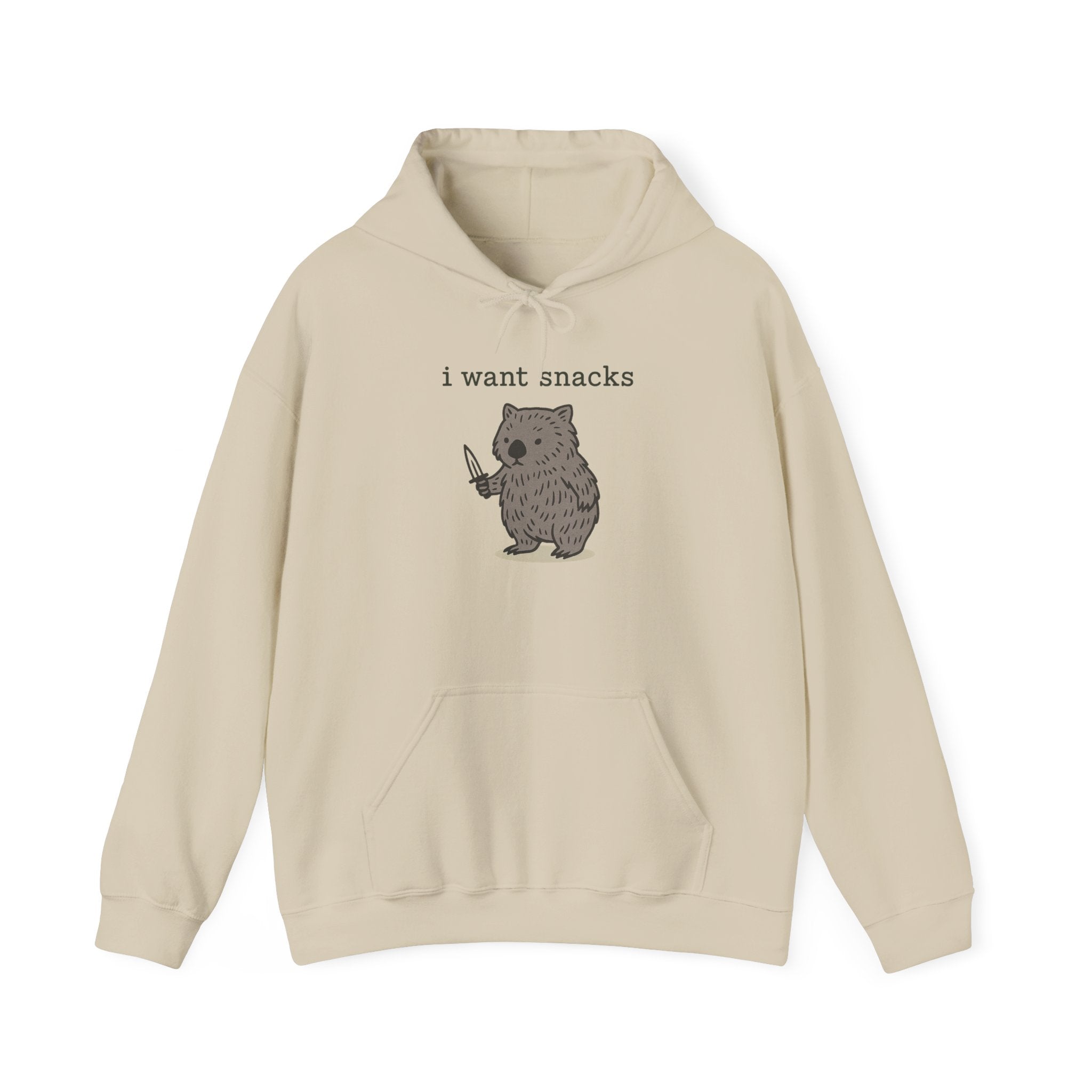 Hoodie — "I Want Snacks" Cute Bear Holding Fork Graphic Sweatshirt