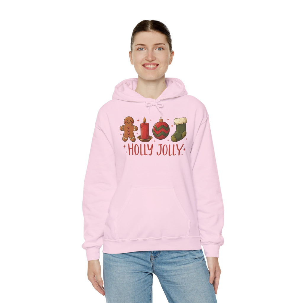 LIMITED EDITION Holly Jolly Christmas Hoodie — Festive Gingerbread, Ornament & Stocking Holiday Sweatshirt