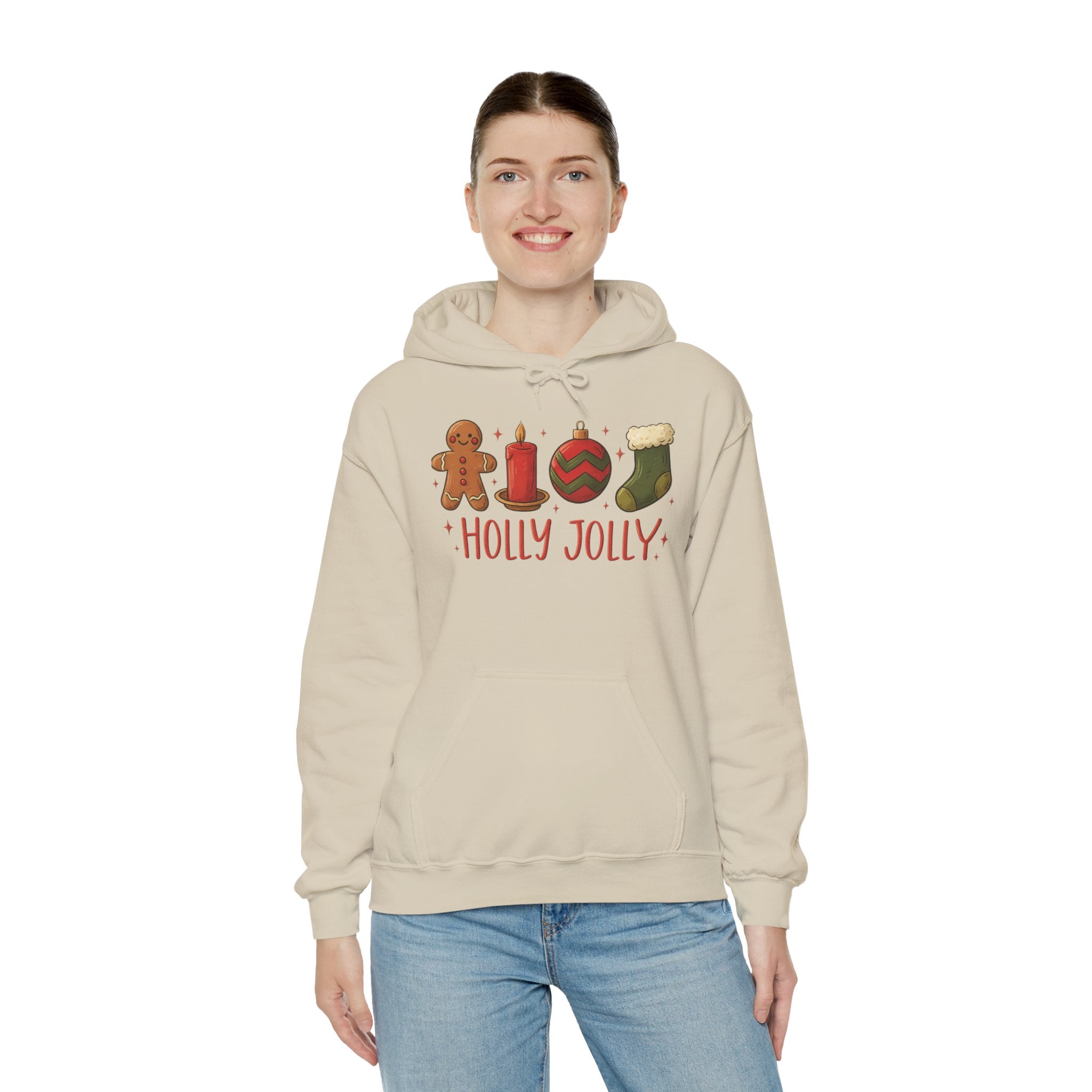LIMITED EDITION Holly Jolly Christmas Hoodie — Festive Gingerbread, Ornament & Stocking Holiday Sweatshirt