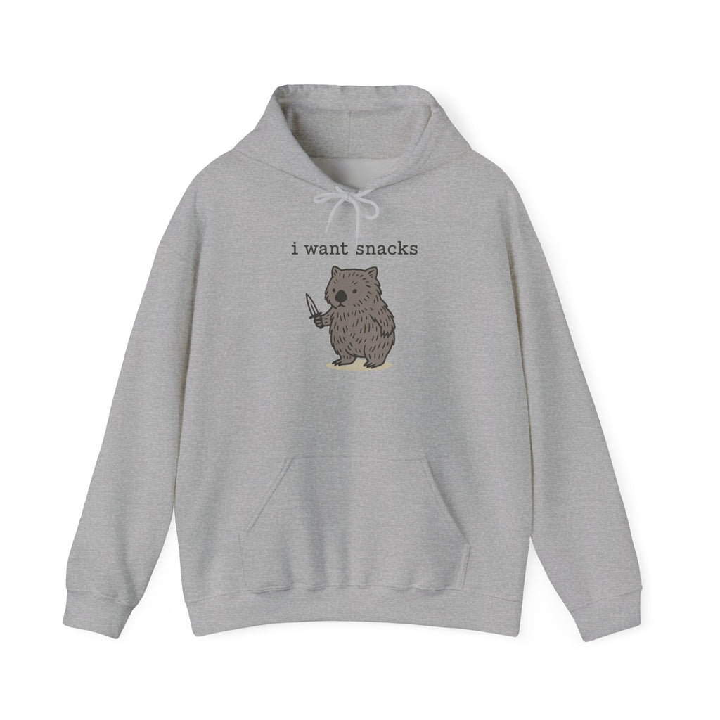 Hoodie — "I Want Snacks" Cute Bear Holding Fork Graphic Sweatshirt