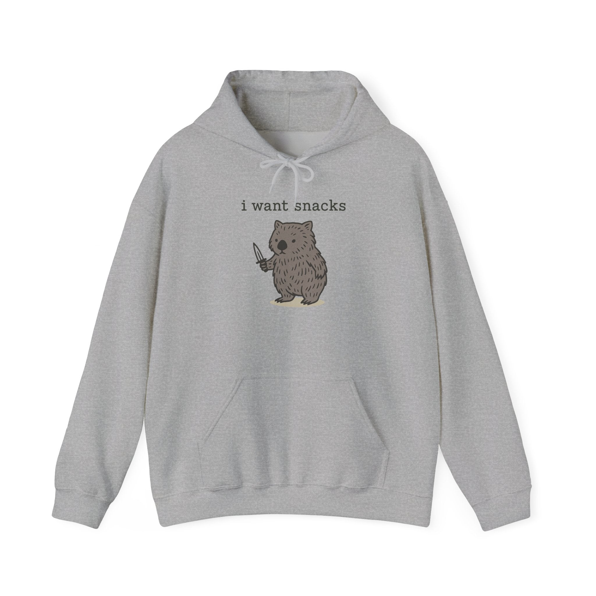 Hoodie — "I Want Snacks" Cute Bear Holding Fork Graphic Sweatshirt