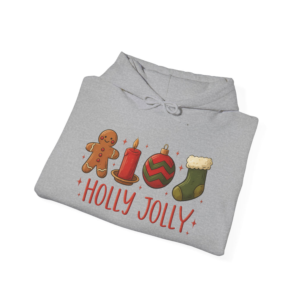 LIMITED EDITION Holly Jolly Christmas Hoodie — Festive Gingerbread, Ornament & Stocking Holiday Sweatshirt