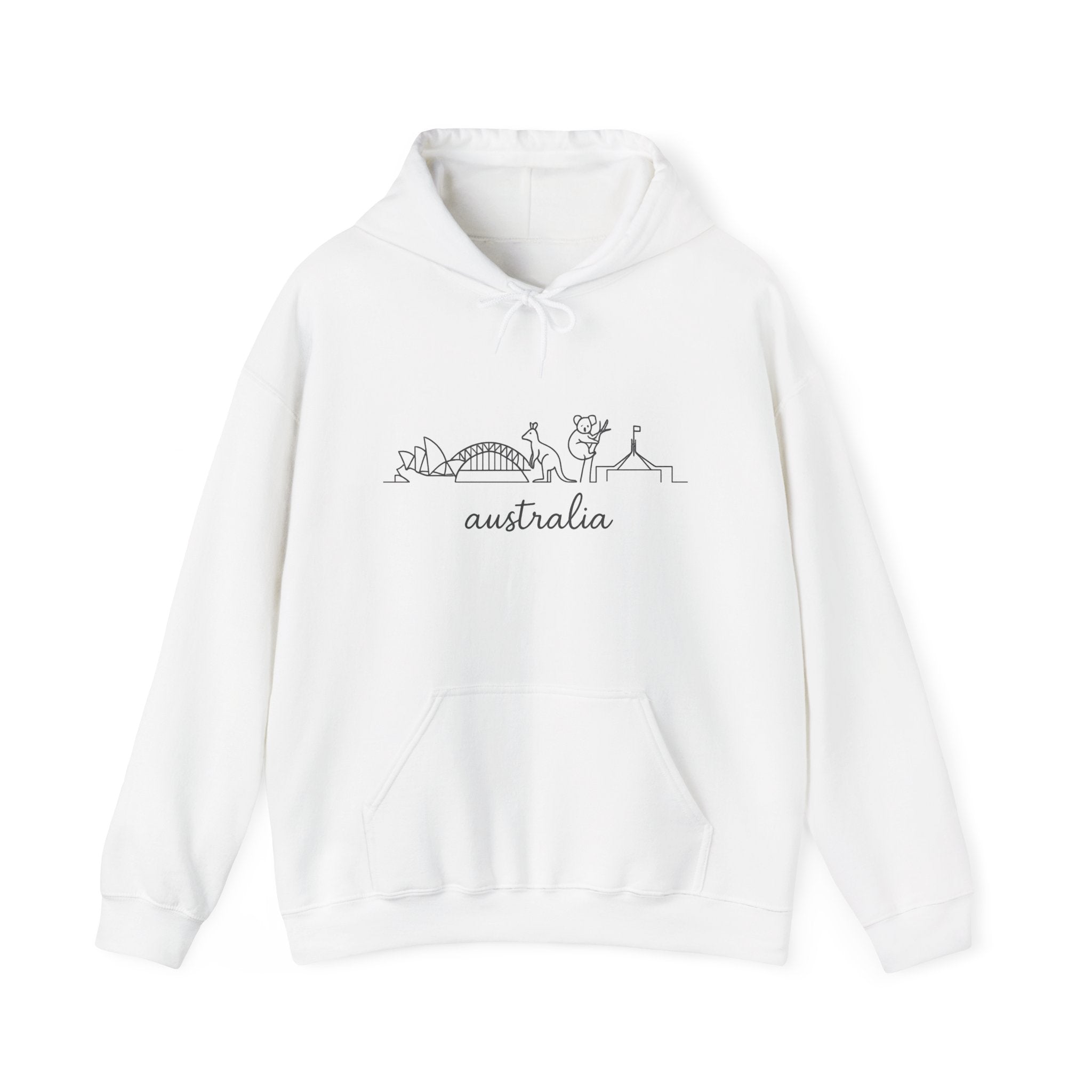 Australia Line Art Hoodie — Minimal Sydney Opera House & Kangaroo Pullover