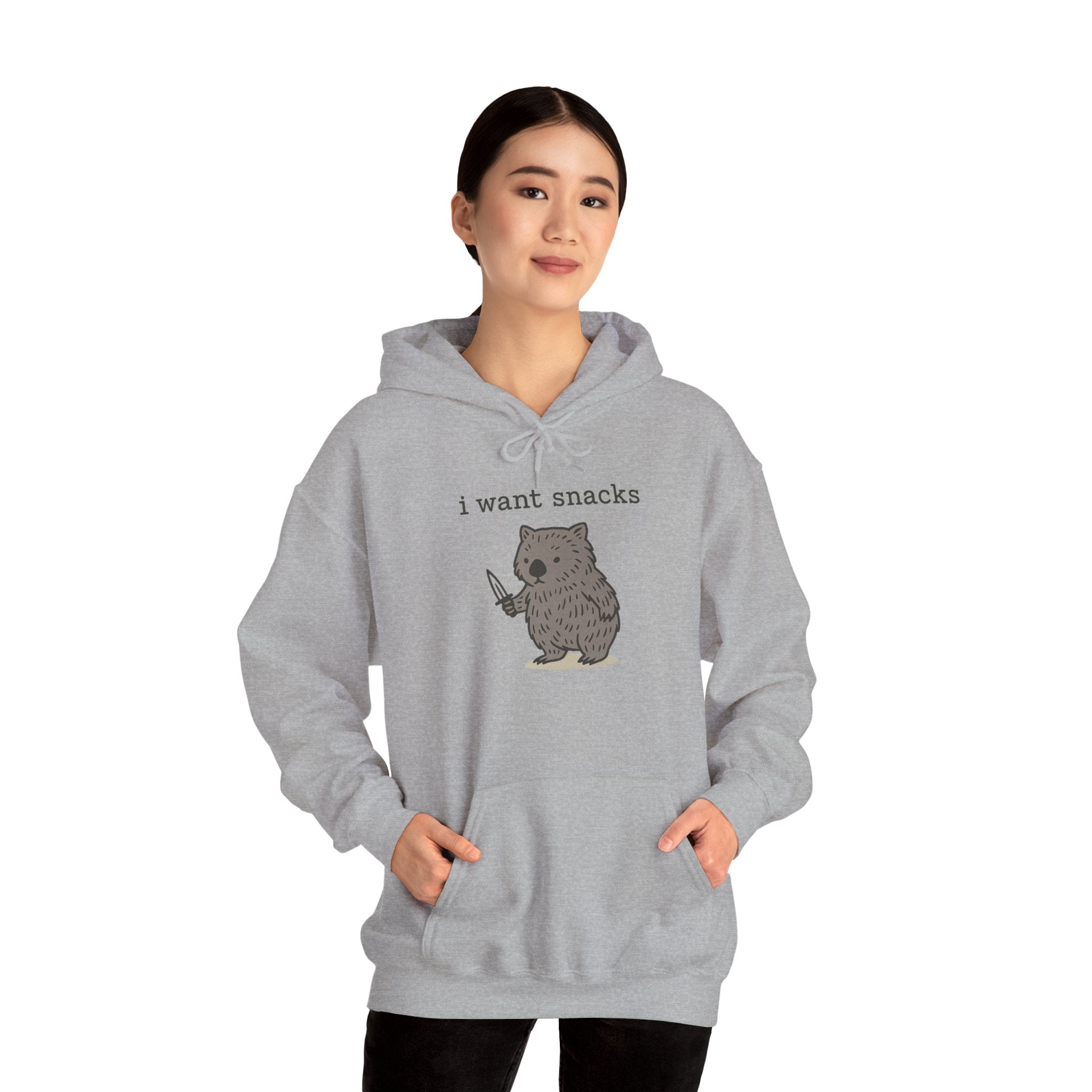 Hoodie — "I Want Snacks" Cute Bear Holding Fork Graphic Sweatshirt