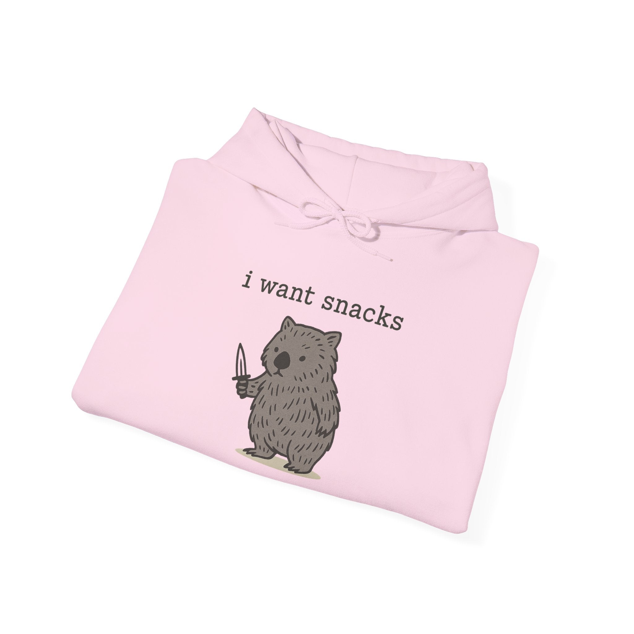 Hoodie — "I Want Snacks" Cute Bear Holding Fork Graphic Sweatshirt