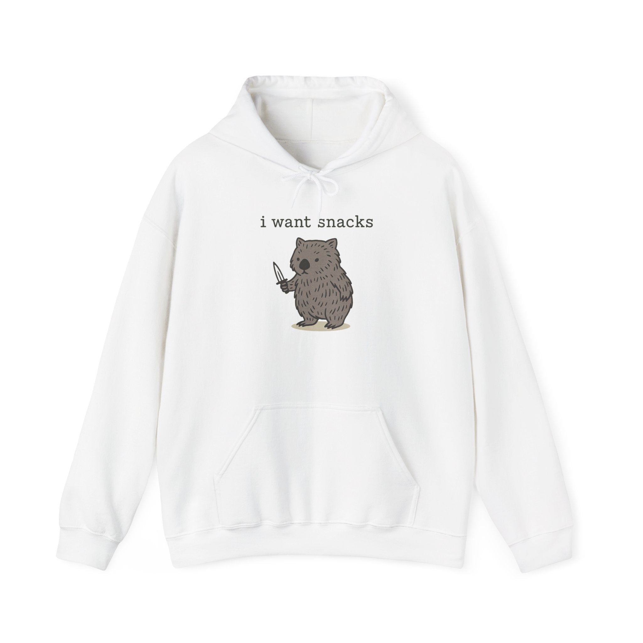 Hoodie — "I Want Snacks" Cute Bear Holding Fork Graphic Sweatshirt