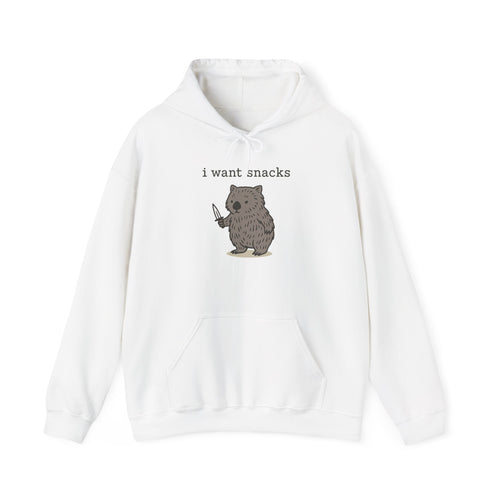 Hoodie — "I Want Snacks" Cute Bear Holding Fork Graphic Sweatshirt