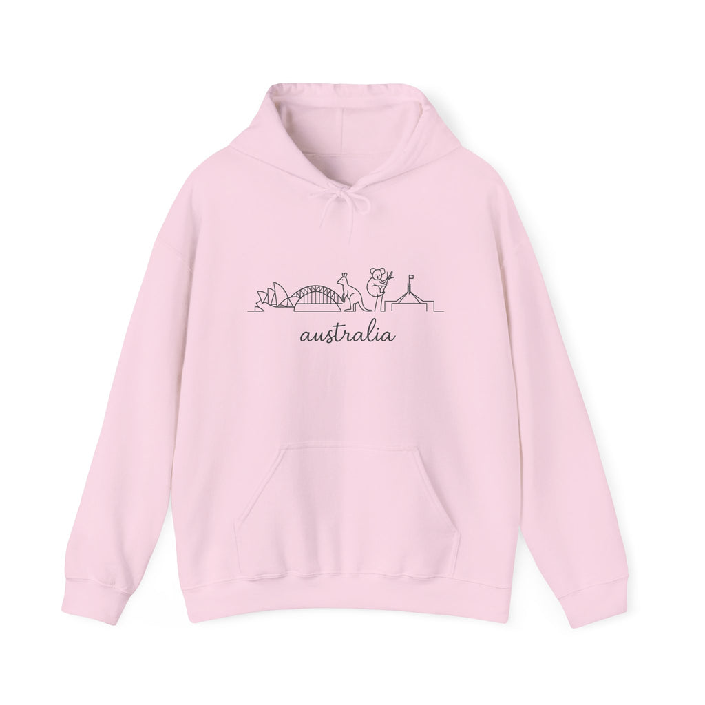 Australia Line Art Hoodie — Minimal Sydney Opera House & Kangaroo Pullover