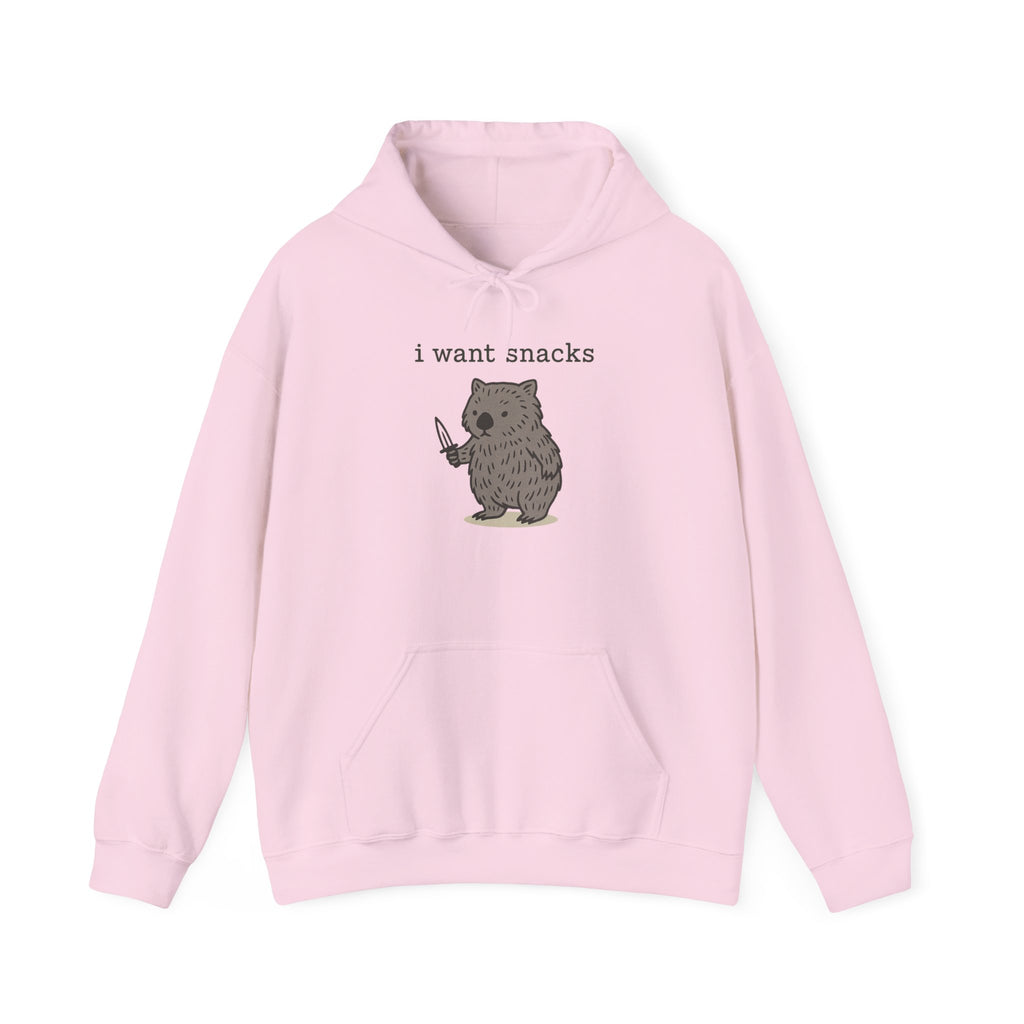 Hoodie — "I Want Snacks" Cute Bear Holding Fork Graphic Sweatshirt