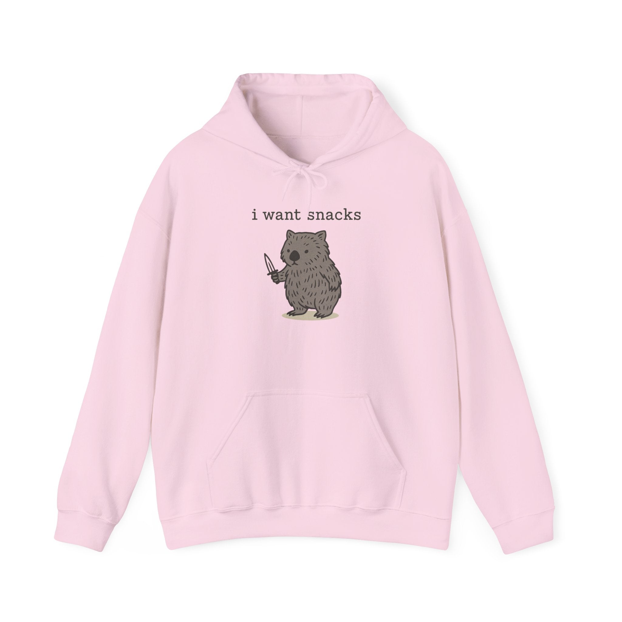 Hoodie — "I Want Snacks" Cute Bear Holding Fork Graphic Sweatshirt